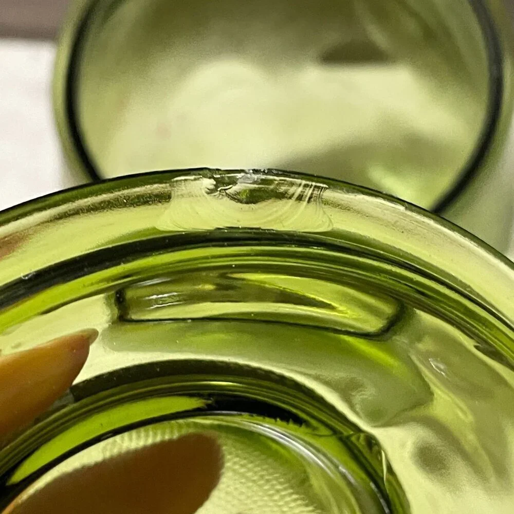 Vintage Bartlett Collins 70s Mushroom Green Glass Retro Canister with Lid READ